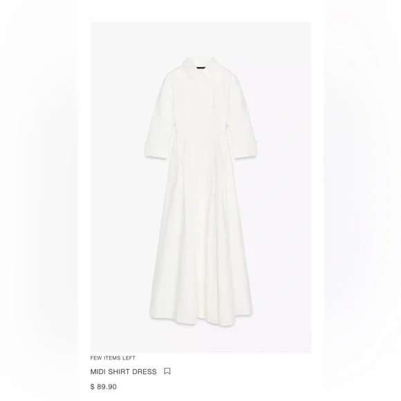 Zara Midi Shirt Dress in Snow White Women’s Size Small - Picture 2 of 11